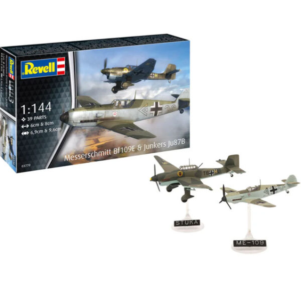 Set de combate Messerschmitt Bf109E y Junkers Ju87B Stuka 1/144 - Revell 03770 - 39 piezas